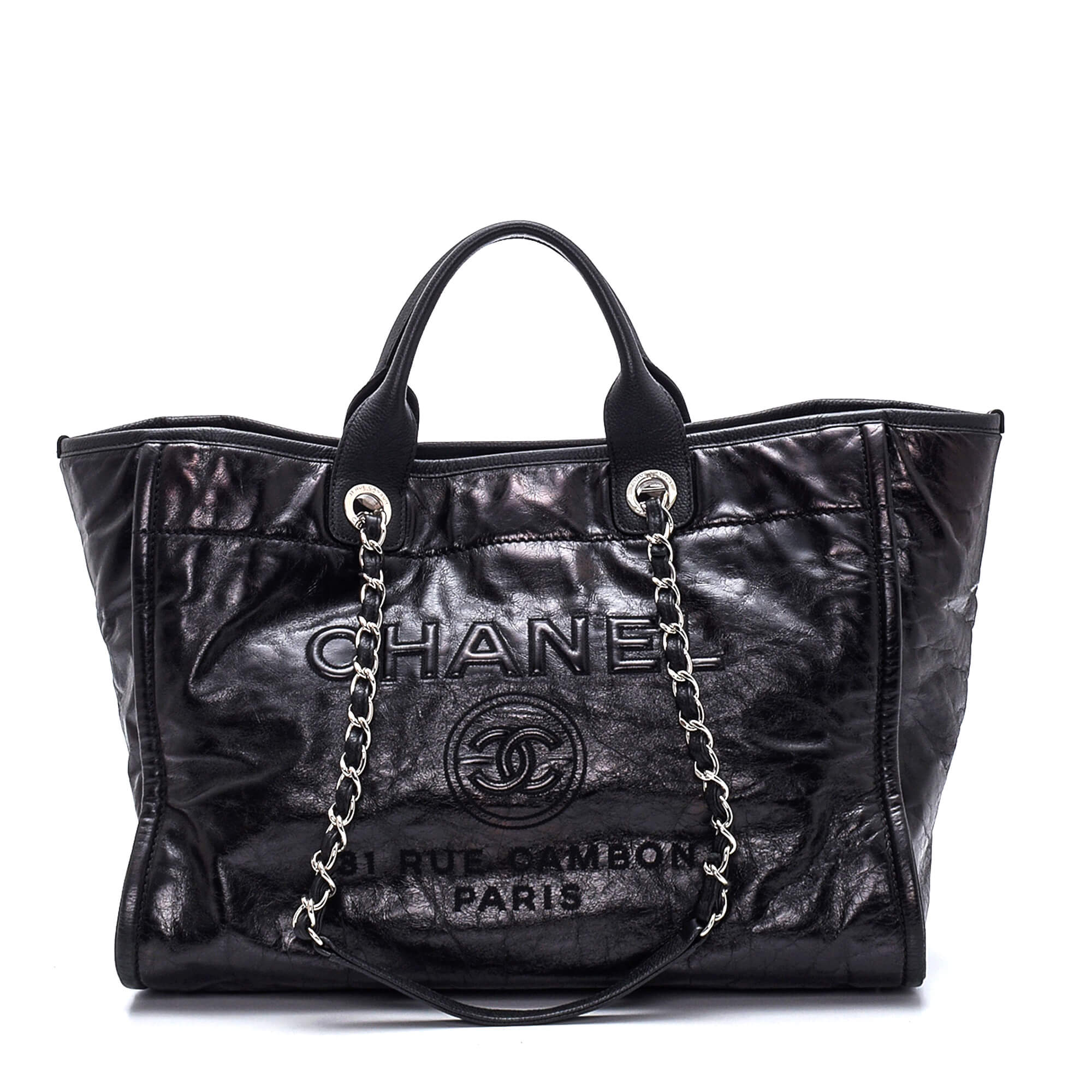 Chanel - Black Glazed Calfskin Leather Large Deauville Bag